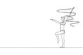 One continuous line drawing of young ballerina girl in motion. Rhythmic gymnast in leotard with ribbon. Healthy sport and active