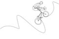 One continuous line drawing of young BMX bicycle rider does jumping into the air trick at skatepark. Extreme sport concept vector Royalty Free Stock Photo