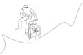 One continuous line drawing of young BMX bicycle rider performing jumping into the air trick at skatepark. Extreme sport concept Royalty Free Stock Photo