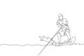 One continuous line drawing of young energetic man fun play wakeboarding in the sea ocean. Healthy lifestyle sport concept. Happy