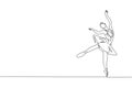 One continuous line drawing of young graceful woman ballet dancer perform beauty classic dance at stage of opera house. Ballet Royalty Free Stock Photo