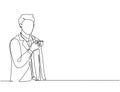 One continuous line drawing of young happy businessman standing while holding a cup of good taste hot black dark coffee at office Royalty Free Stock Photo