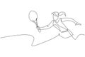 One continuous line drawing of young happy female tennis player run and hit the ball. Competitive sport concept. Dynamic single Royalty Free Stock Photo