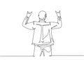 One continuous line drawing of young happy male rocker singer giving hand gesture of rock music on concert stage. Trendy musician Royalty Free Stock Photo