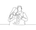 One continuous line drawing of young happy man and woman couple hands forming heart shape together. Romantic engaged anniversary