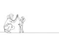 One continuous line drawing of young happy mom giving high five to daughter, celebrate her success for school achievement. Family Royalty Free Stock Photo