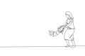 One continuous line drawing of young happy mother playing with her daughter, lifting and swinging at home. Family parenting Royalty Free Stock Photo