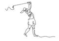 One continuous line drawing of young happy woman golf player swing the golf club to hit the ball. Beautiful girl playing golf in Royalty Free Stock Photo