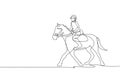 One continuous line drawing of young horse rider man in action. Equine training at racing track. Equestrian sport competition Royalty Free Stock Photo