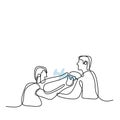 One continuous line drawing of young male doctor giving vaccine injection at hospital to male patient to protect from COVID-19. Royalty Free Stock Photo