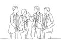 One continuous line drawing of young male and female employees have a little chat while a working break at the head office. Royalty Free Stock Photo