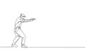 One continuous line drawing of young man on shooting training ground practice for competition with pistol handgun. Outdoor Royalty Free Stock Photo