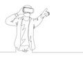 One continuous line drawing of young manager pointing finger at top hill while playing virtual reality simulation