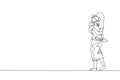 One continuous line drawing of young mother carrying her sleepy tired daughter go to the bed room. Happy family parenthood concept