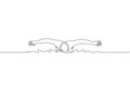 One continuous line drawing of young muscular professional swimmer man swimming in sport center. Healthy sport and fitness cardio