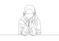 One continuous line drawing of young pretty middle east muslimah wearing burqa with headscarf. Traditional beautiful Islamic woman Royalty Free Stock Photo