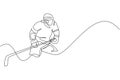 One continuous line drawing of young professional ice hockey player exercising and practicing on ice rink stadium. Healthy extreme Royalty Free Stock Photo