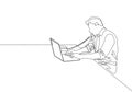 One continuous line drawing of young programmer take a phone call using analog phone to ask coding language to his friend Royalty Free Stock Photo
