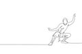 One continuous line drawing of young shaolin monk man practice kung fu style at temple ground . Traditional Chinese combative
