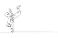 One continuous line drawing young sporty break dancer man with hoodie show hip hop dance style in the street. Urban lifestyle