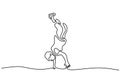 One continuous line drawing of young sporty break dancer man show hiphop dance style with casual shirt and wearing face mask.