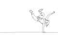 One continuous line drawing of young sporty break dancer woman show hand stand hip hop dance style in the street. Urban lifestyle Royalty Free Stock Photo