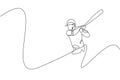 One continuous line drawing of young sporty man baseball player exercise to hit the ball. Competitive sport concept. Dynamic Royalty Free Stock Photo