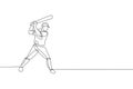 One continuous line drawing of young sporty man baseball player practice to hit the ball at field. Competitive sport concept. Royalty Free Stock Photo