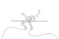 One continuous line drawing of young sporty man practicing pass through the bar in high jump game. Healthy athletic sport concept