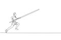 One continuous line drawing of young sporty man practicing pole vault jump in the field. Healthy athletic sport concept.