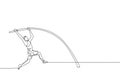 One continuous line drawing of young sporty man practicing pole vault stance jump in the field. Healthy athletic sport concept.