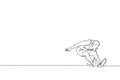 One continuous line drawing of young sporty man practicing to land on sand pool after long jump. Healthy athletic sport concept.