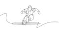 One continuous line drawing of young sporty man runner jumping obstacle while run. Health activity sport concept. Dynamic single