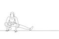 One continuous line drawing of young sporty man working out stretching his leg in fitness gym club center. Healthy fitness sport Royalty Free Stock Photo
