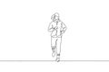 One continuous line drawing of young sporty runner woman relax running at countryside. Healthy lifestyle and fun jogging sport