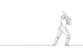 One continuous line drawing of young sporty woman baseball player practice to hit the ball at field. Competitive sport concept. Royalty Free Stock Photo