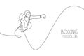 One continuous line drawing of young sporty woman boxer improve her fight skill. Competitive combat sport concept. Dynamic single Royalty Free Stock Photo