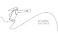 One continuous line drawing of young sporty woman boxer launch powerful punch. Competitive combat sport concept. Dynamic single Royalty Free Stock Photo