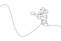 One continuous line drawing of young sporty woman boxer pose punch elegantly. Competitive combat sport concept. Dynamic single