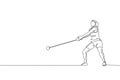 One continuous line drawing of young sporty woman exercise to focus before throw heavy hammer on the field. Athletic games. Royalty Free Stock Photo