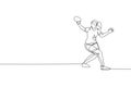 One continuous line drawing of young sporty woman table tennis player hit the ball. Competitive sport concept. Single line draw Royalty Free Stock Photo