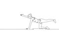 One continuous line drawing of young sporty woman working out pilates push up in fitness gym club center. Healthy fitness sport