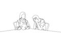 One continuous line drawing of young stressed male employee get consult to female doctor about his health condition