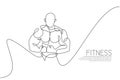 One continuous line drawing of young strong model man bodybuilder pose confidently. Fitness center gym logo concept. Dynamic