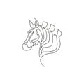 One continuous line drawing of zebra head for national park zoo safari logo identity. Horse from Africa with stripes concept for Royalty Free Stock Photo