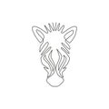 One continuous line drawing of zebra head for national park zoo safari logo identity. Typical horse from Africa with stripes for Royalty Free Stock Photo