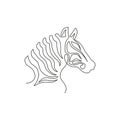 One continuous line drawing of zebra head for zoo safari national park logo identity. Typical horse from Africa with stripes Royalty Free Stock Photo