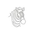 One continuous line drawing of zebra head for zoo safari national park logo identity. Typical horse from Africa with stripes Royalty Free Stock Photo