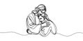 One continuous line draws Jesus hugging a sinner