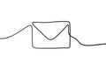 One continuous line envelope drawing. Email message outline sketch, minimalist mailbox sign. Vector illustration